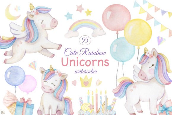 Download Watercolor Cute Rainbow Unicorns - Unicorns Collection