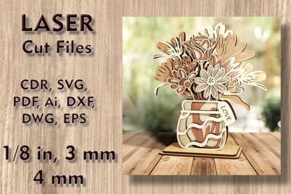 Download Vase with Flowers 3D Laser Cut Files - Cut files Collection