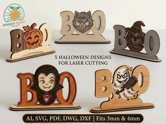 Download 5 Halloween BOO Laser Cut Files Bundle - Cut files Collection
