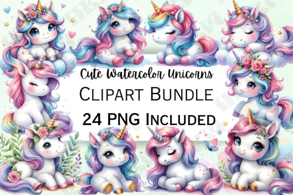 Download Cute Watercolor Unicorns Clipart - Unicorns Collection