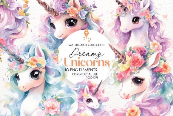 Download Dreamy Unicorns Sublimation Clipart - Unicorns Collection