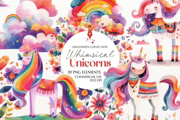 Download Whimsical Unicorns Clipart Sublimation - Unicorns Collection