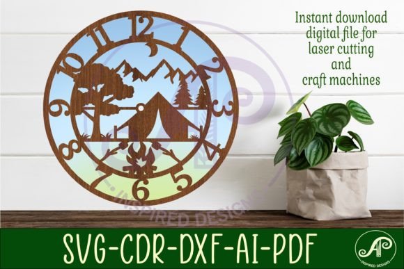 Download Camping Wall Clock Laser Cut Files, SVG - Cut files Collection