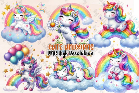 Download Cute Unicorns Sublimation Clipart PNG - Unicorns Collection