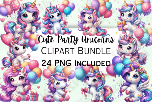Download Cute Party Unicorns Clipart - Unicorns Collection